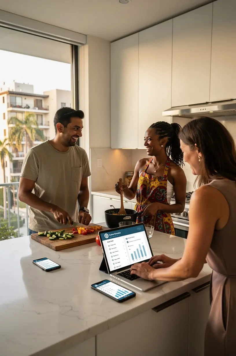 Illustration of interconnected digital tools icons representing integration for streamlined routines.