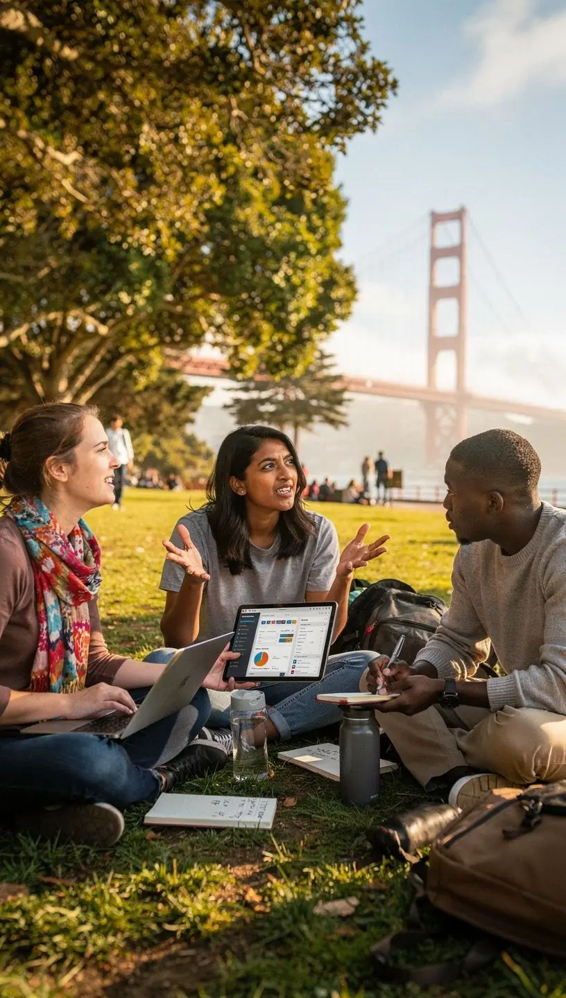 Workspace featuring multiple digital devices showing workflow automation software in use.